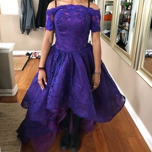 Never worn, purple lace hi-lo prom evening dress